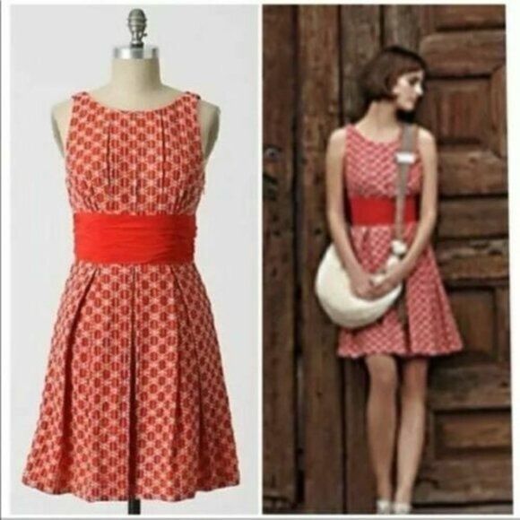 Frock! By Tracy Reese Silk and Linen Embroidered Ablaze Holiday 50s Vintage Red - Picture 1 of 9